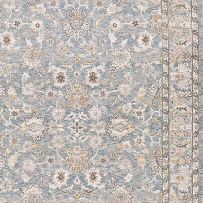 2' X 3' Blue Ivory Machine Woven Floral Oriental Indoor Area Rug