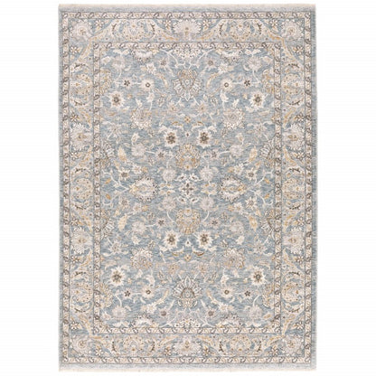 8' X 11' Blue And Ivory Oriental Distressed Area Rug