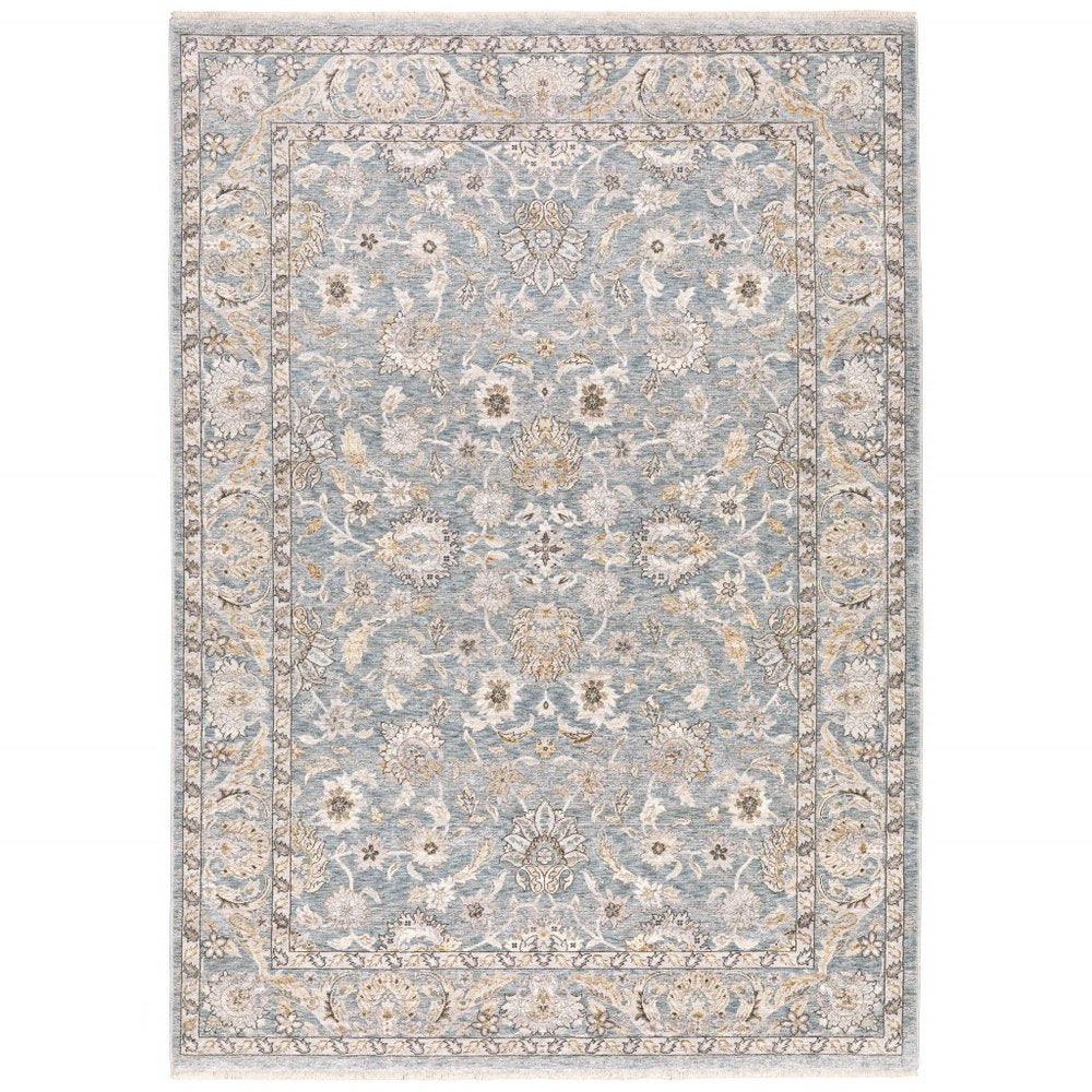 8' X 11' Blue And Ivory Oriental Distressed Area Rug