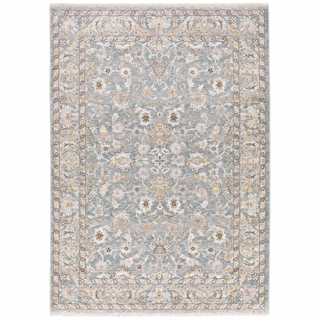 2' X 3' Blue Ivory Machine Woven Floral Oriental Indoor Area Rug