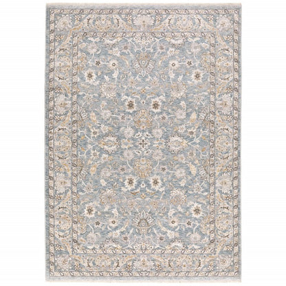 8' X 11' Blue And Ivory Oriental Distressed Area Rug