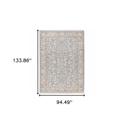 8' X 11' Blue And Ivory Oriental Distressed Area Rug