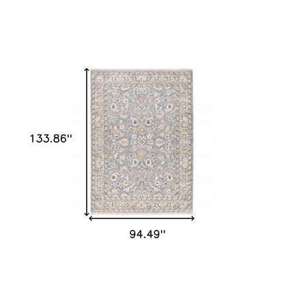 8' X 11' Blue And Ivory Oriental Distressed Area Rug