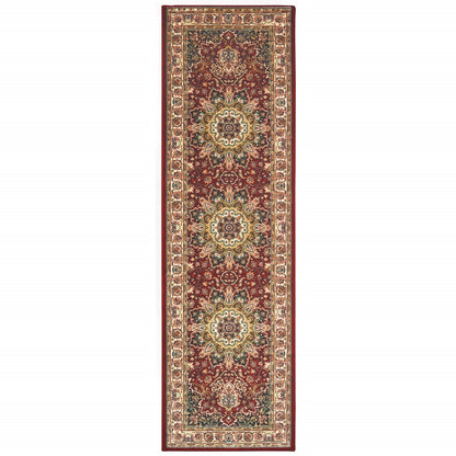 8' Red Ivory Machine Woven Oriental Indoor Runner Rug