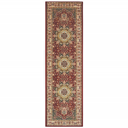 8' Red And Ivory Runner Rug