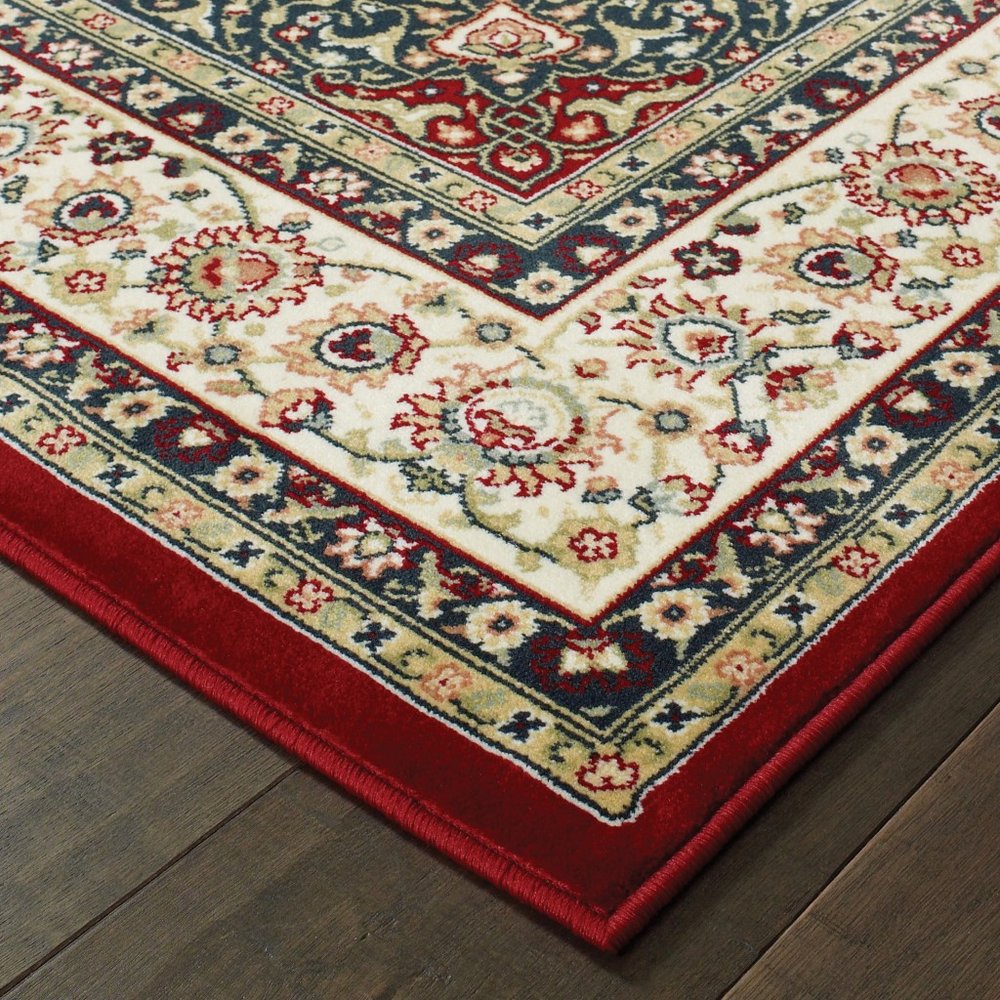 8' Red And Ivory Runner Rug