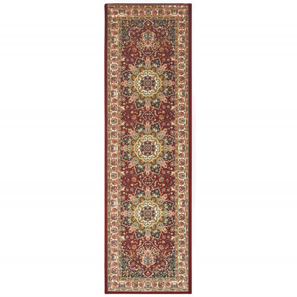 8' Red Ivory Machine Woven Oriental Indoor Runner Rug