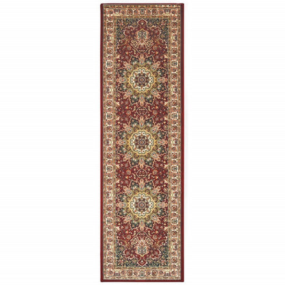 8' Red And Ivory Runner Rug