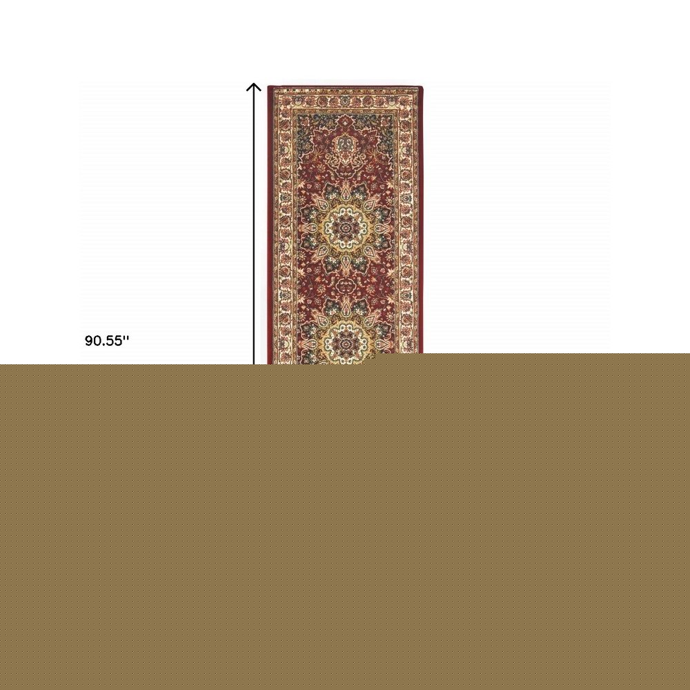 8' Red And Ivory Runner Rug