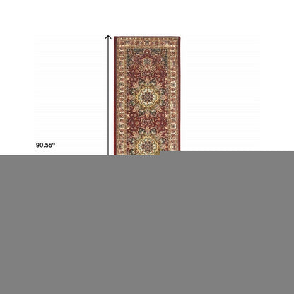 8' Red And Ivory Runner Rug