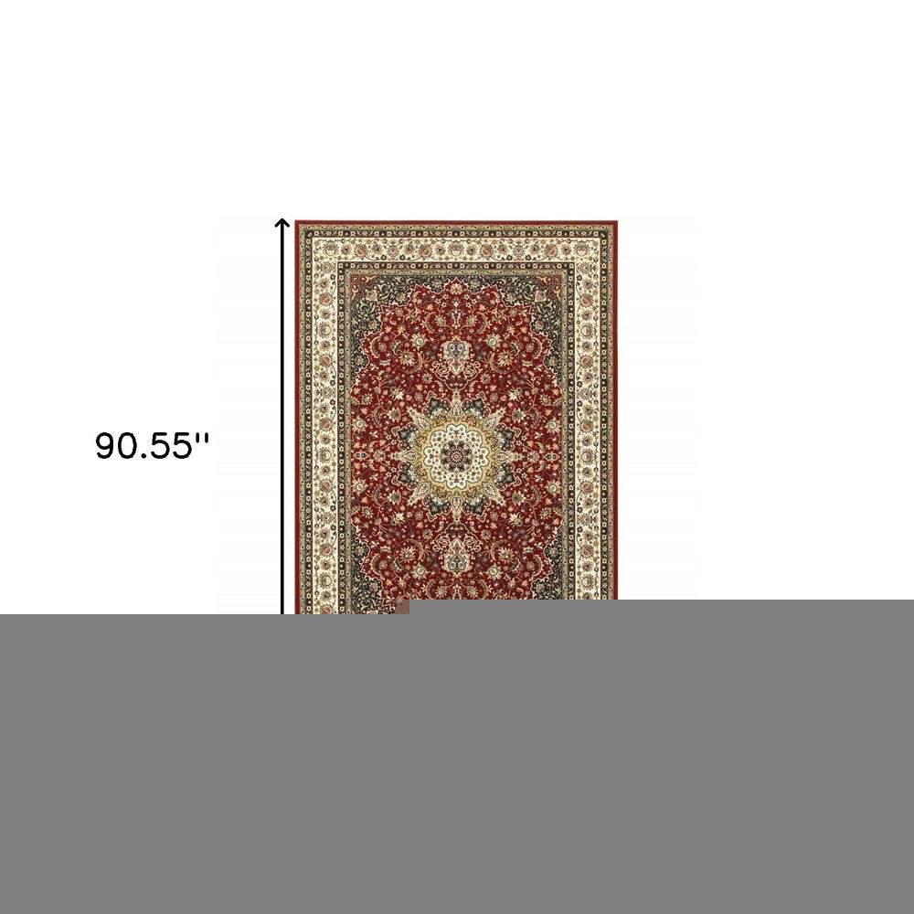 5' X 8' Red And Ivory Floral Medallion Area Rug