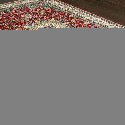 5' X 8' Red And Ivory Floral Medallion Area Rug