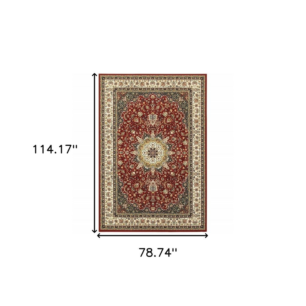 5' X 8' Red And Ivory Floral Medallion Area Rug