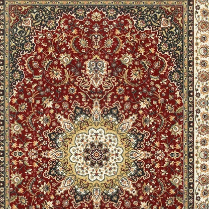 5' X 8' Red And Ivory Floral Medallion Area Rug