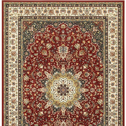 5' X 8' Red And Ivory Floral Medallion Area Rug