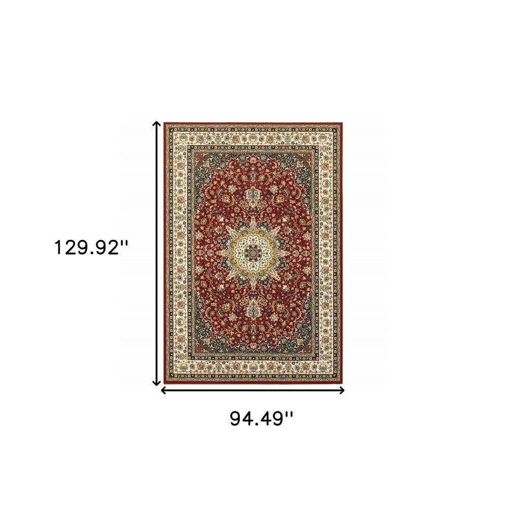 5' X 8' Red And Ivory Floral Medallion Area Rug