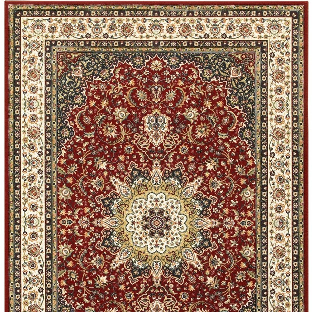 5' X 8' Red And Ivory Floral Medallion Area Rug