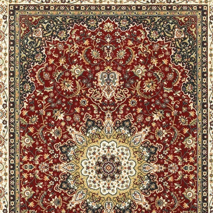 5' X 8' Red Ivory Machine Woven Oriental Indoor Area Rug