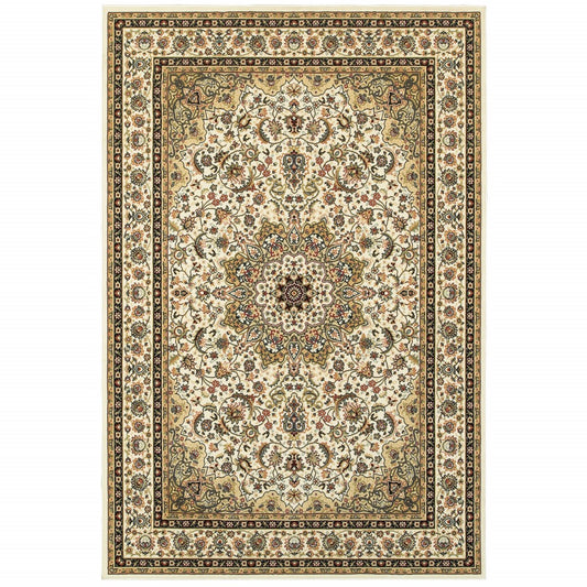 3' X 6' Ivory Beige Machine Woven Oriental Indoor Area Rug