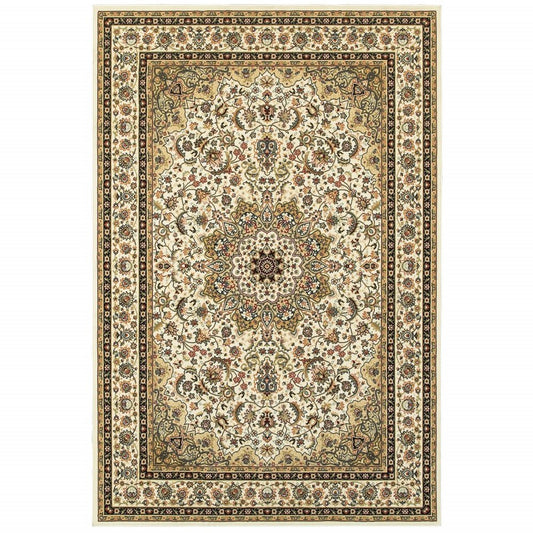 4' X 6' Ivory And Beige Floral Medallion Area Rug