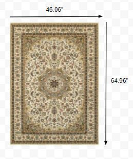 3' X 6' Ivory Beige Machine Woven Oriental Indoor Area Rug