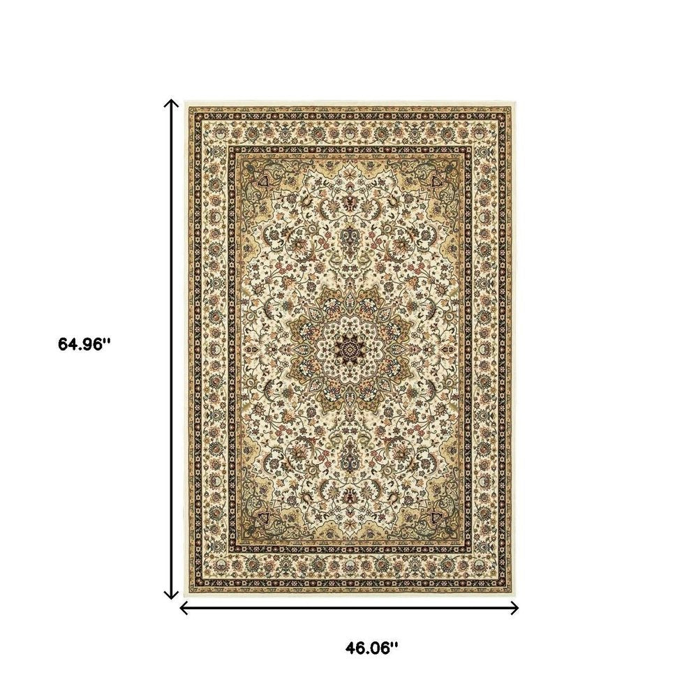 4' X 6' Ivory And Beige Floral Medallion Area Rug