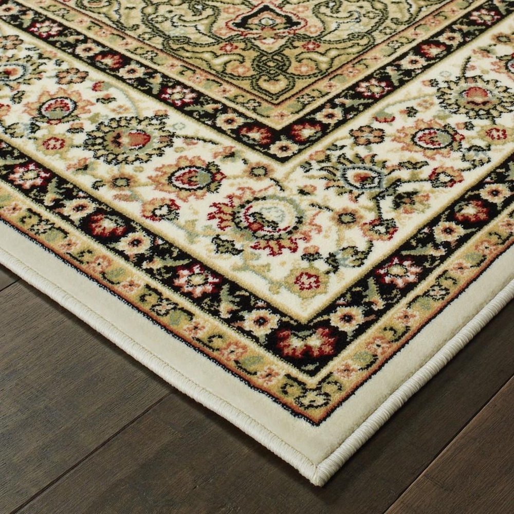 5' X 8' Ivory And Beige Floral Medallion Area Rug