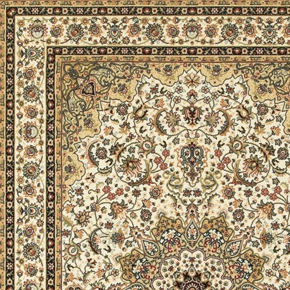 5' X 8' Ivory And Beige Floral Medallion Area Rug