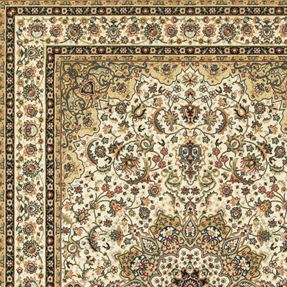 5' X 8' Ivory And Beige Floral Medallion Area Rug