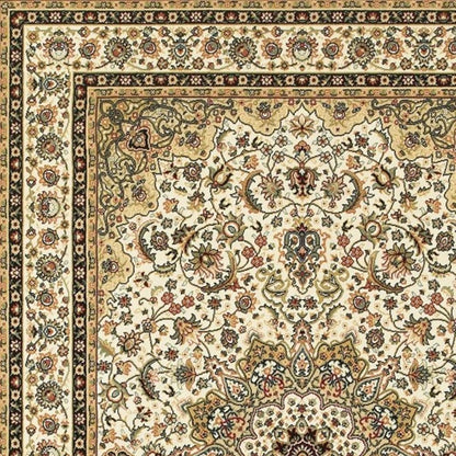 5' X 8' Ivory And Beige Floral Medallion Area Rug