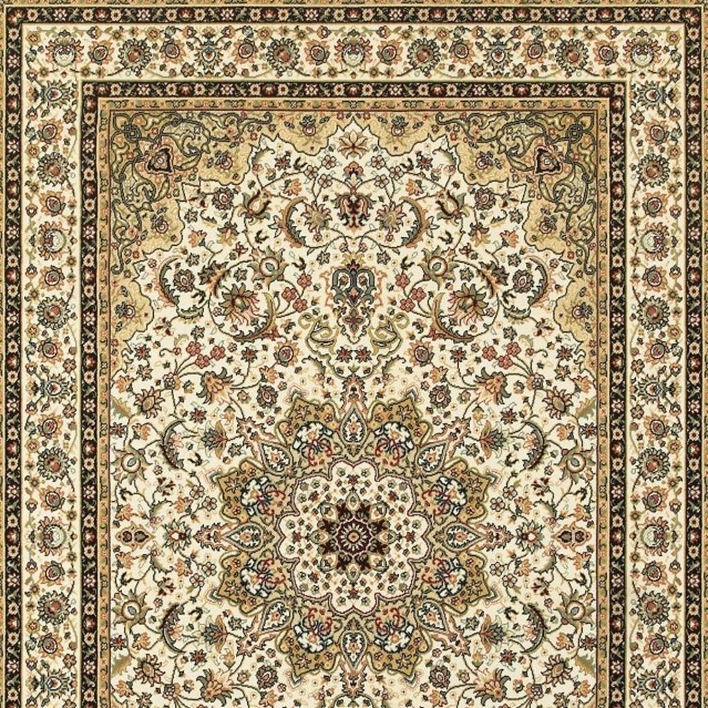 5' X 8' Ivory And Beige Floral Medallion Area Rug