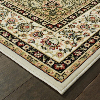 8' X 11' Ivory And Beige Floral Medallion Area Rug