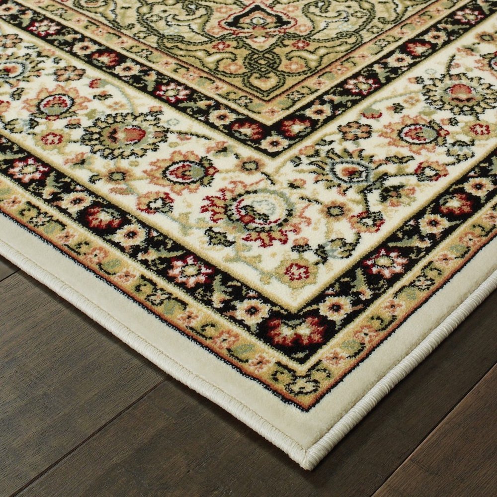 8' X 11' Ivory And Beige Floral Medallion Area Rug