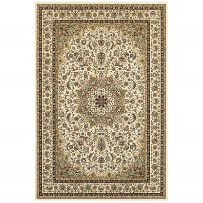 8' X 11' Ivory And Beige Floral Medallion Area Rug