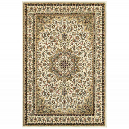 8' X 11' Ivory And Beige Floral Medallion Area Rug