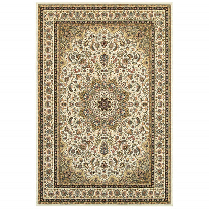 7' X 10' Ivory Beige Machine Woven Oriental Indoor Area Rug