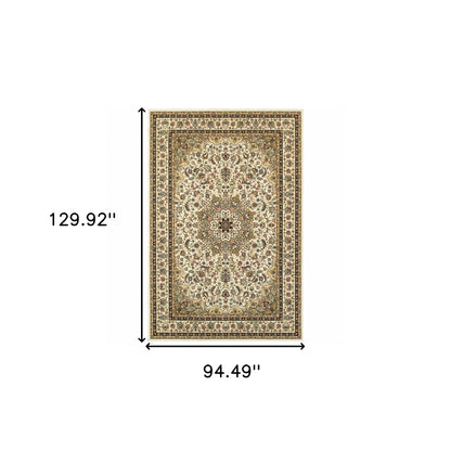 7' X 10' Ivory Beige Machine Woven Oriental Indoor Area Rug