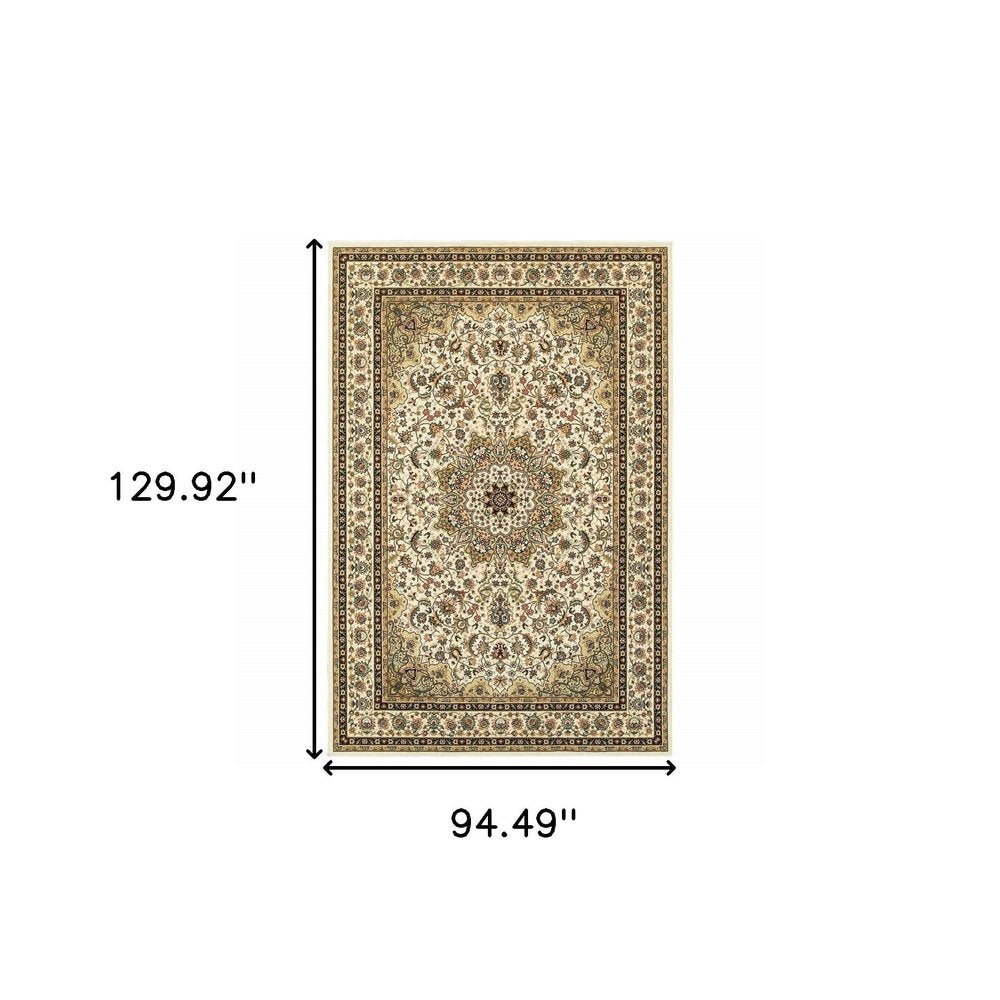8' X 11' Ivory And Beige Floral Medallion Area Rug
