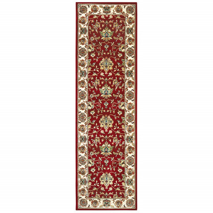 8' Red Ivory Machine Woven Floral Oriental Indoor Runner Rug