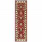 8' Red Ivory Machine Woven Floral Oriental Indoor Runner Rug