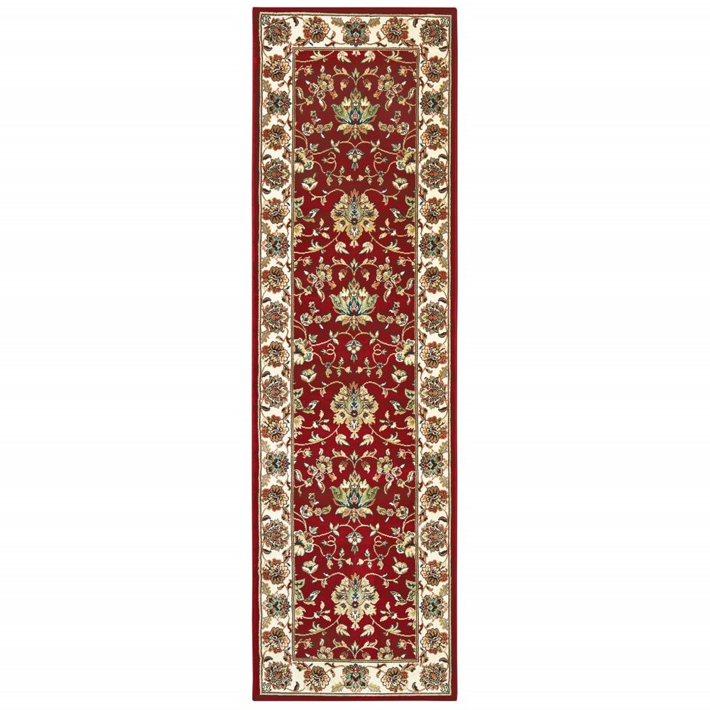 8' Red And Ivory Runner Rug