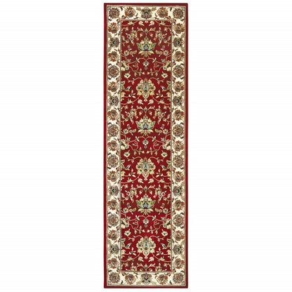 8' Red And Ivory Runner Rug