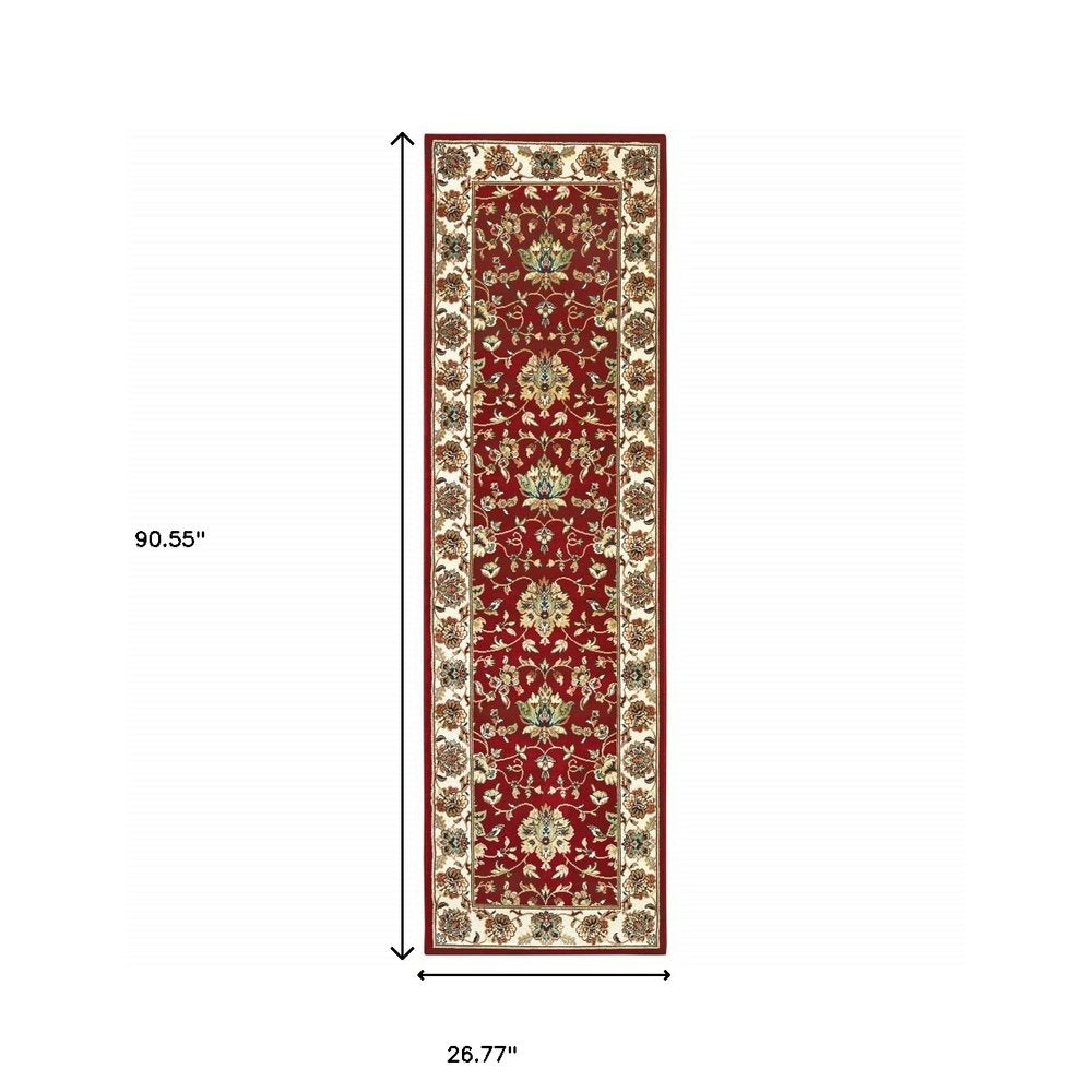 8' Red And Ivory Runner Rug