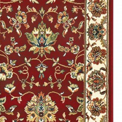 8' Red And Ivory Runner Rug