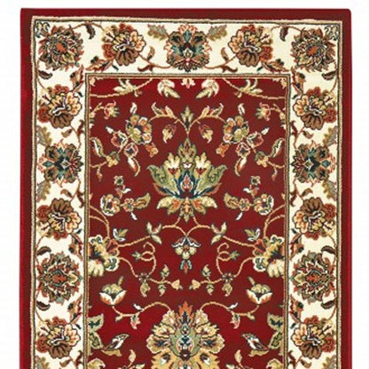 8' Red And Ivory Runner Rug