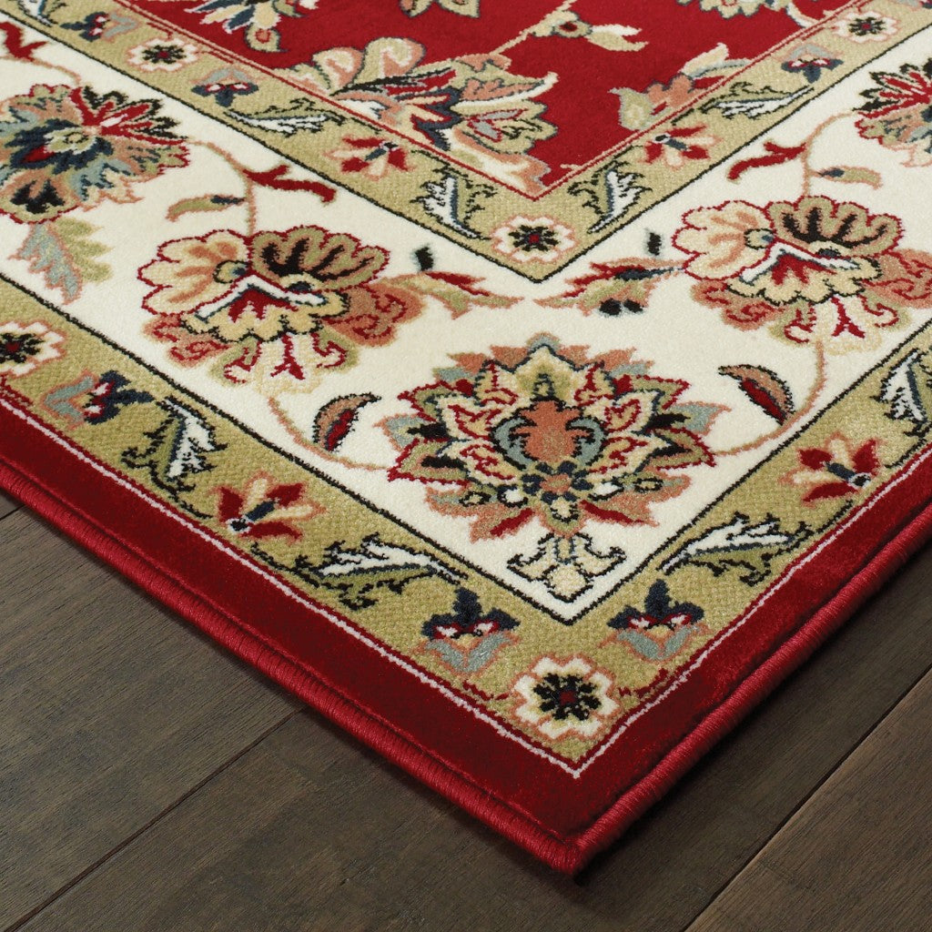 5' X 8' Red and Ivory Oriental Power Loom Area Rug