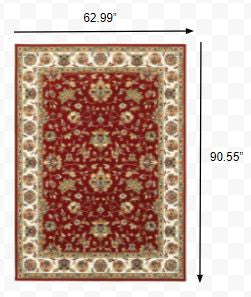 5' X 8' Red and Ivory Oriental Power Loom Area Rug