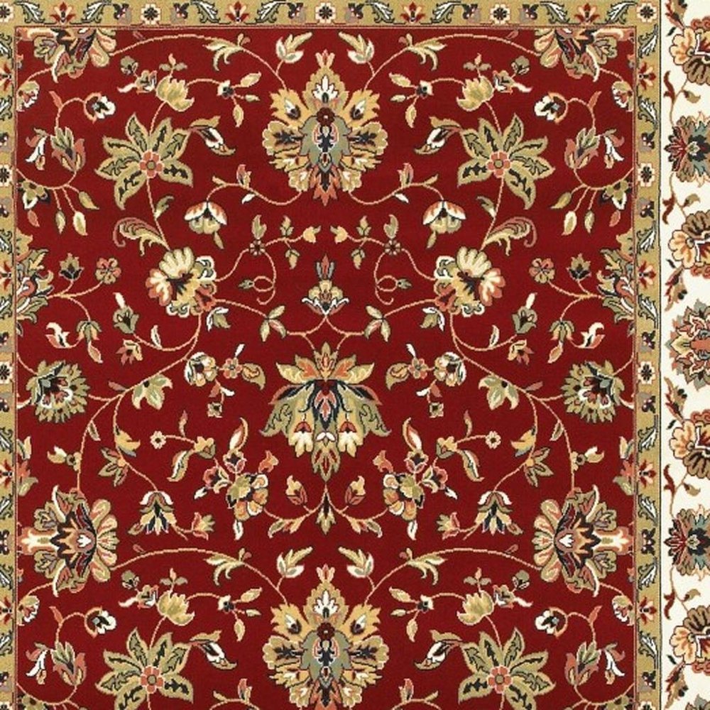 5' X 8' Red and Ivory Oriental Power Loom Area Rug