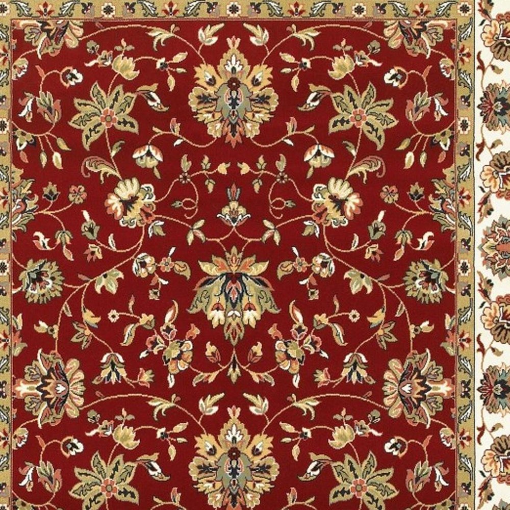 5' X 8' Red and Ivory Oriental Power Loom Area Rug