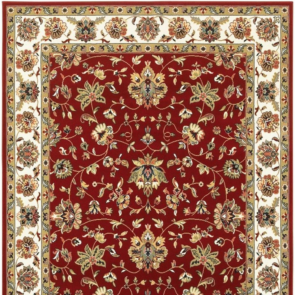 5' X 8' Red and Ivory Oriental Power Loom Area Rug